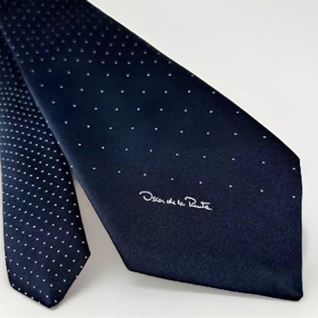 Oscar De La Renta Blue Fine Polka Dot Tie
